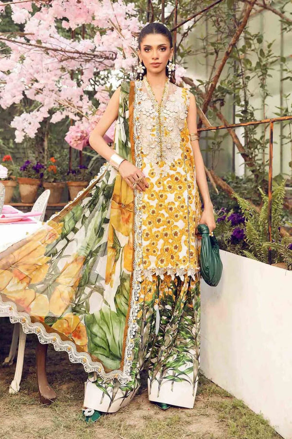 Maria B Printed Lawn 3pc With Embroidery Chiffon Dupatta