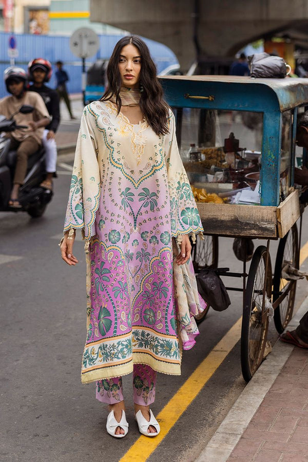 Mushq Printed Lawn 3pc With Embroidery Chiffon Dupatta