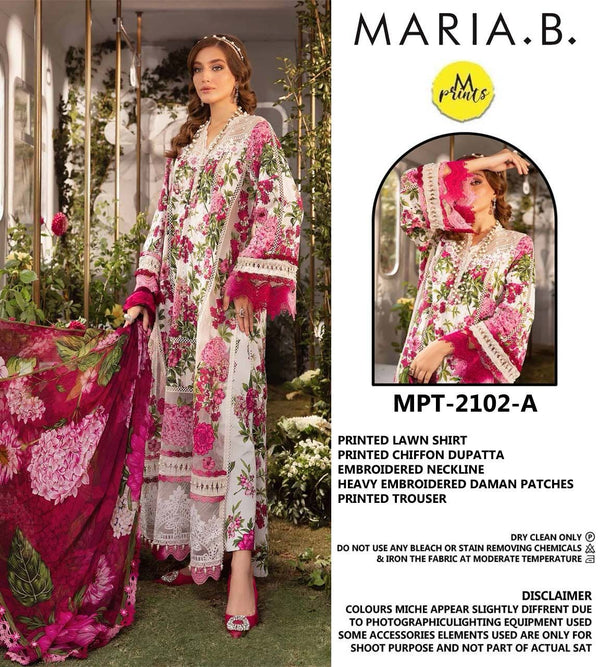 Maria B Printed Lawn 3pc With Chiffon Dupatta