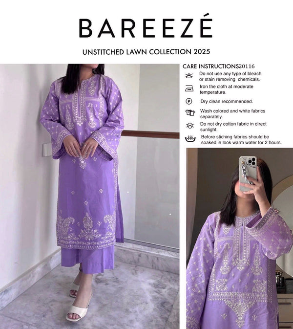 BAREEZE UNSTITCHED LAWN COLLECTION 2025
